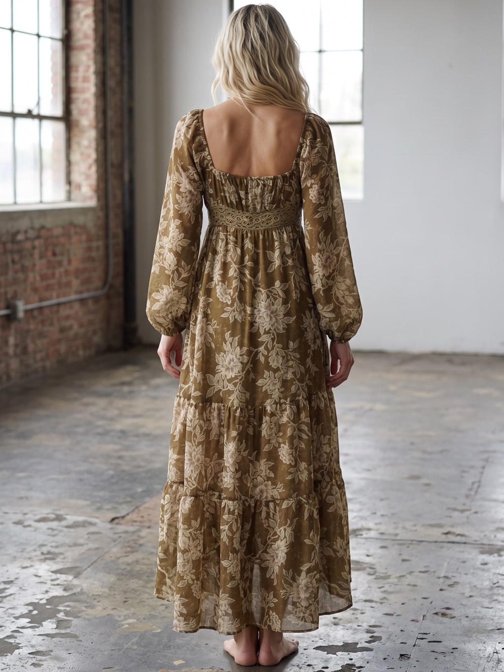 NWT Promesa Floral Boho Print Bubble Sleeve Maxi High Low Button Front Dress - Picture 4 of 9